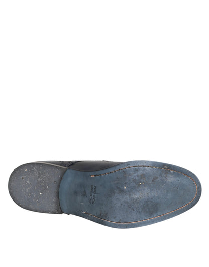 Daniele Alessandrini – Blaue, formelle Derby-Schuhe aus Leder mit Flügelkappe und Schnürung