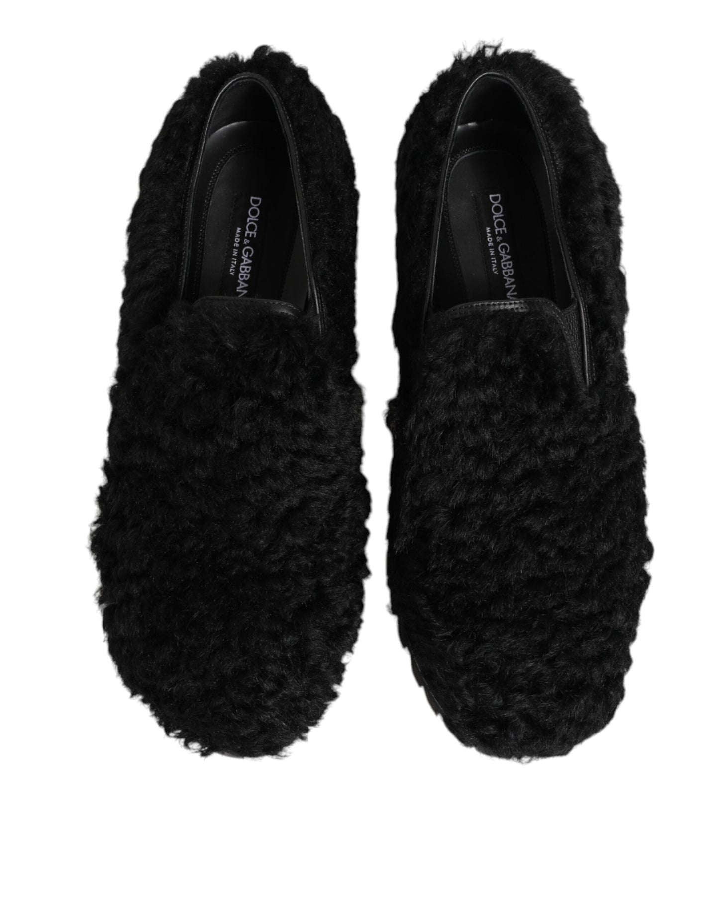 Dolce &amp; Gabbana Kleid Schwarze Pelz-Leder-Slipper Herren Schuhe
