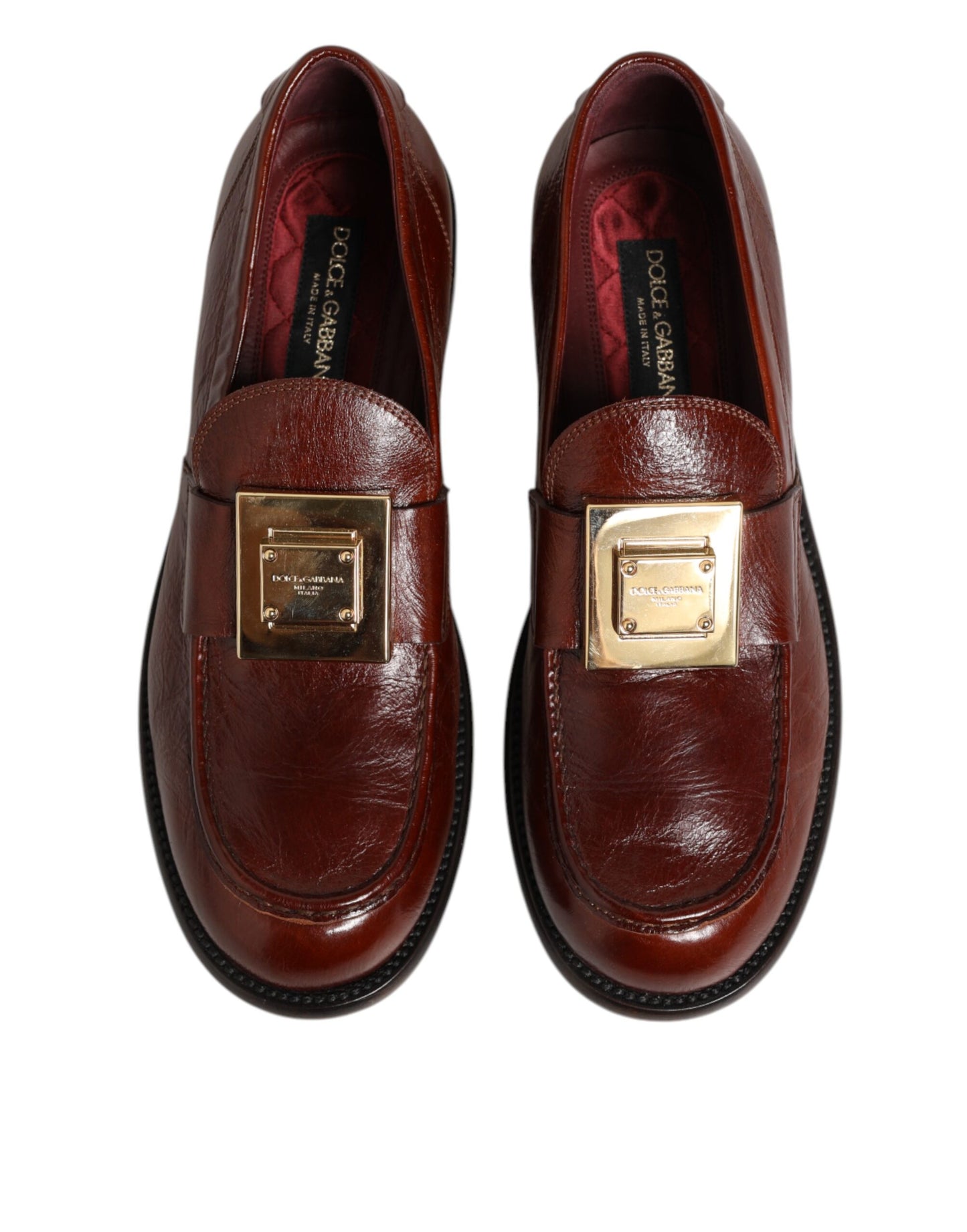 Dolce & Gabbana Brown Leather Logo Slip On Men Dress Shoes