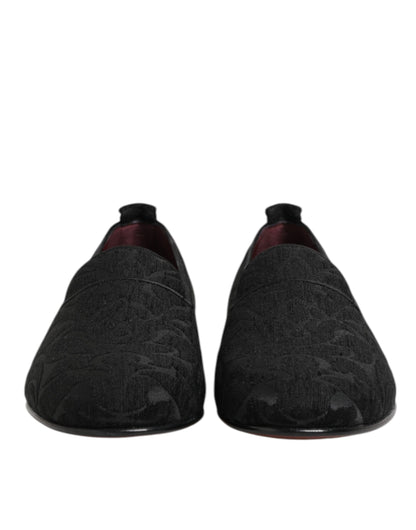 Dolce &amp; Gabbana – Schwarze Brokat-Loafer zum Hineinschlüpfen für Herren