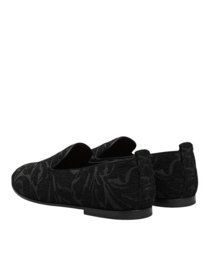 Dolce &amp; Gabbana – Schwarze Brokat-Loafer zum Hineinschlüpfen für Herren