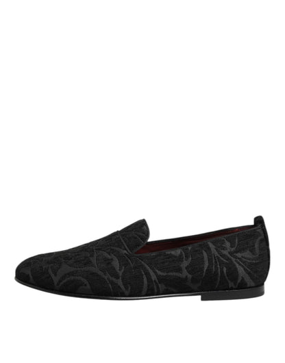 Dolce &amp; Gabbana – Schwarze Brokat-Loafer zum Hineinschlüpfen für Herren