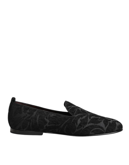 Dolce &amp; Gabbana – Schwarze Brokat-Loafer zum Hineinschlüpfen für Herren