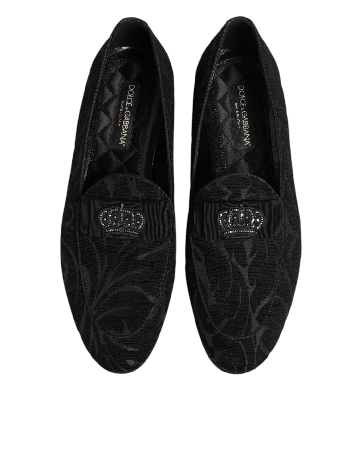 Dolce &amp; Gabbana – Loafer mit Krone aus schwarzem Brokat