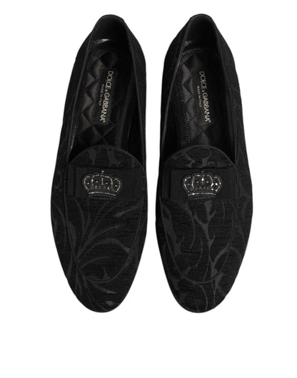 Dolce &amp; Gabbana – Loafer mit Krone aus schwarzem Brokat