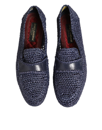 Dolce & Gabbana Blue Woven Leather Slip On Loafers Men Shoes