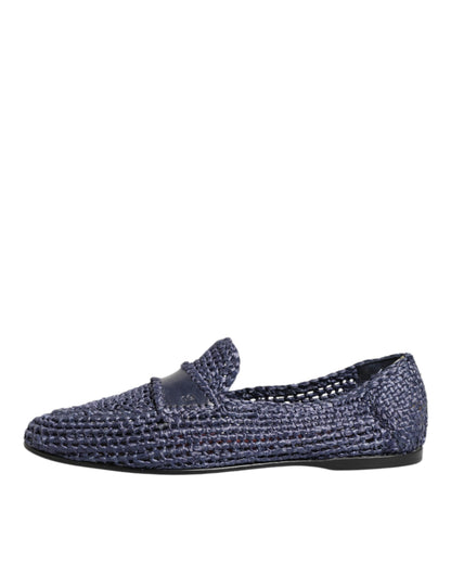 Dolce & Gabbana Blue Woven Leather Slip On Loafers Men Shoes