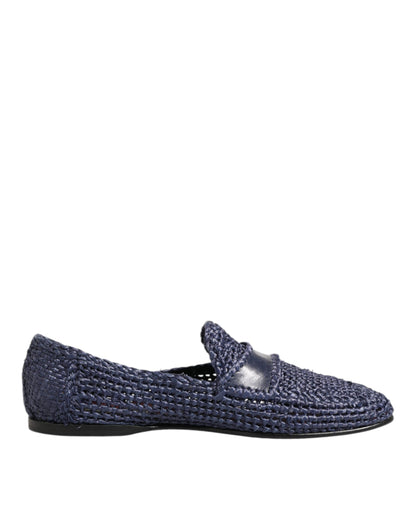 Dolce & Gabbana Blue Woven Leather Slip On Loafers Men Shoes