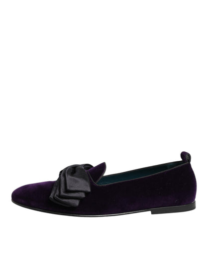 Dolce &amp; Gabbana – Slipper-Schuhe aus Wildleder und Baumwolle mit Schleife in Lila