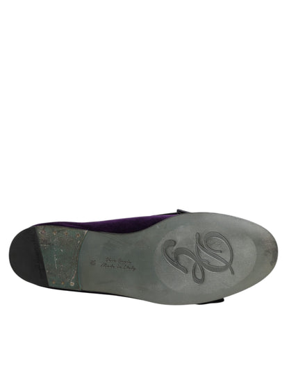 Dolce &amp; Gabbana – Slipper-Schuhe aus Wildleder und Baumwolle mit Schleife in Lila