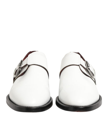 Dolce & Gabbana White Leather Monk Strap Formal Derby Shoes
