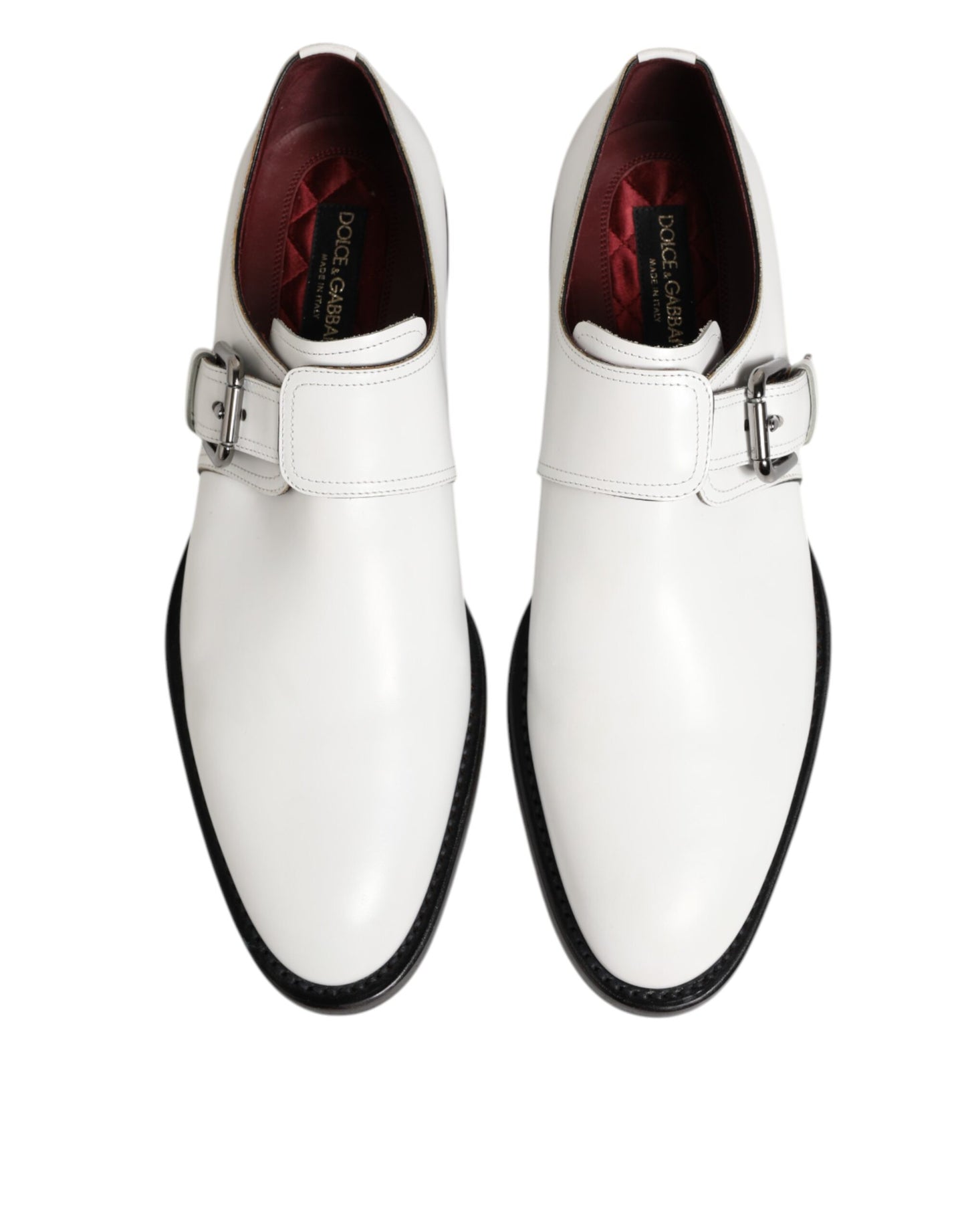 Dolce & Gabbana White Leather Monk Strap Formal Derby Shoes