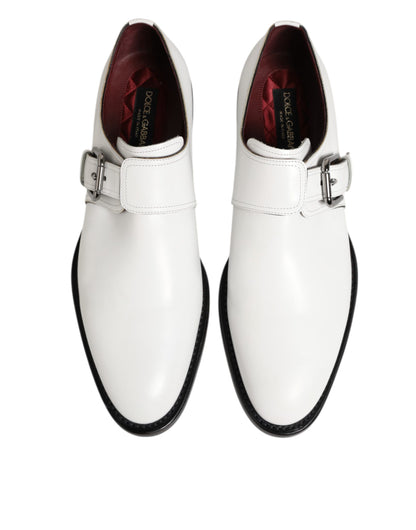 Dolce & Gabbana White Leather Monk Strap Formal Derby Shoes
