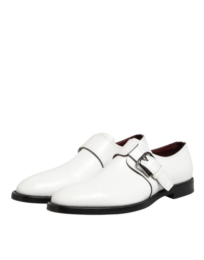 Dolce & Gabbana White Leather Monk Strap Formal Derby Shoes