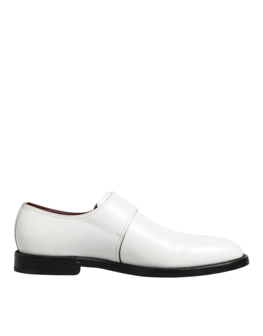Dolce & Gabbana White Leather Monk Strap Formal Derby Shoes