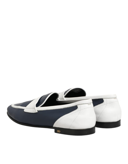 Dolce &amp; Gabbana Slipper aus Leder in Weiß und Blau Herren Formelle Schuhe