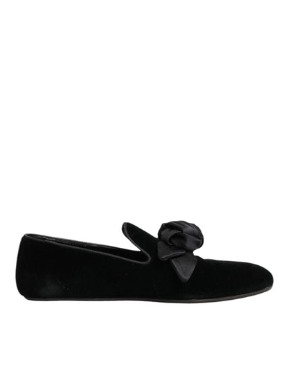 Dolce &amp; Gabbana – Slipper aus schwarzem Wildleder und Baumwolle mit Rosenmuster