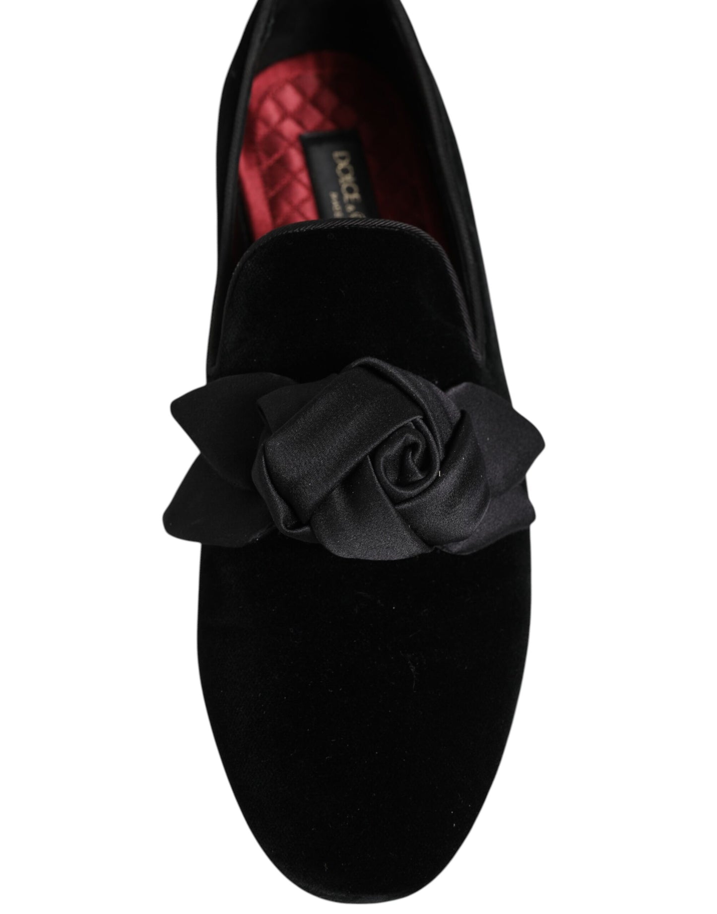 Dolce &amp; Gabbana – Slipper aus schwarzem Wildleder und Baumwolle mit Rosenmuster
