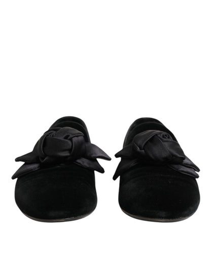 Dolce &amp; Gabbana – Slipper aus schwarzem Wildleder und Baumwolle mit Rosenmuster