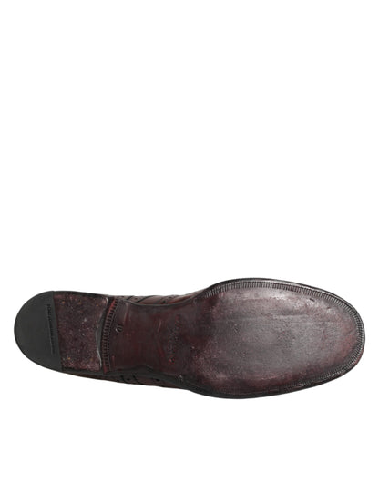 Dolce &amp; Gabbana – Bordeauxfarbene Derby-Schuhe aus Leder mit Schnürung