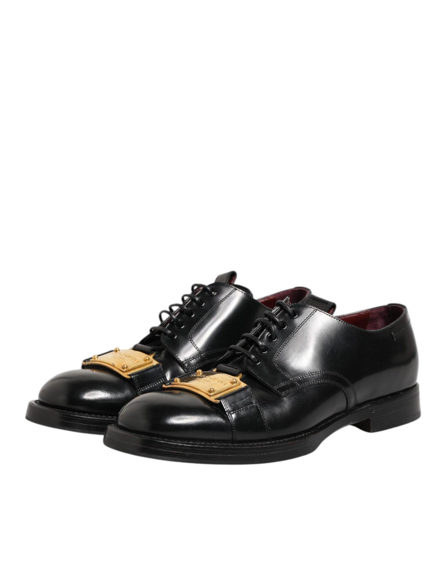 Dolce &amp; Gabbana – Schwarze Lederschuhe mit Schnürung und Logo-Schild