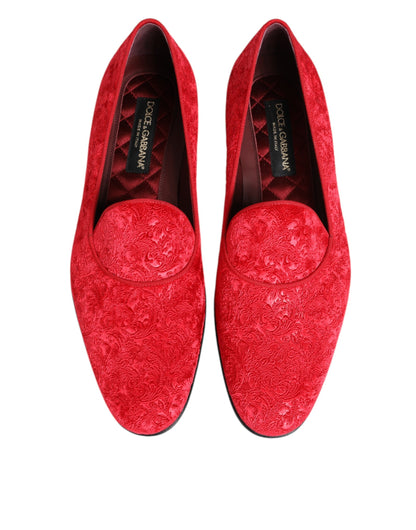 Dolce &amp; Gabbana Rote Jacquard-Loafer, formelle Herrenschuhe
