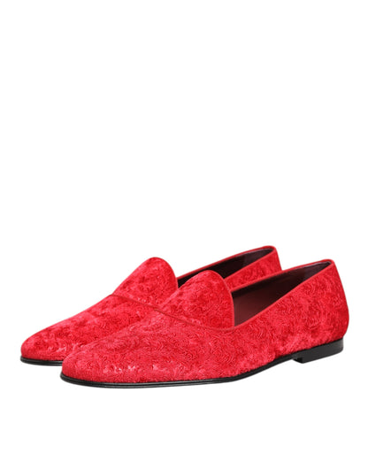 Dolce &amp; Gabbana Rote Jacquard-Loafer, formelle Herrenschuhe