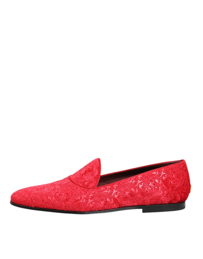 Dolce &amp; Gabbana Rote Jacquard-Loafer, formelle Herrenschuhe