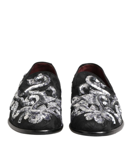 Dolce &amp; Gabbana – Schwarze, silberne Loafer mit Pailletten für Herren