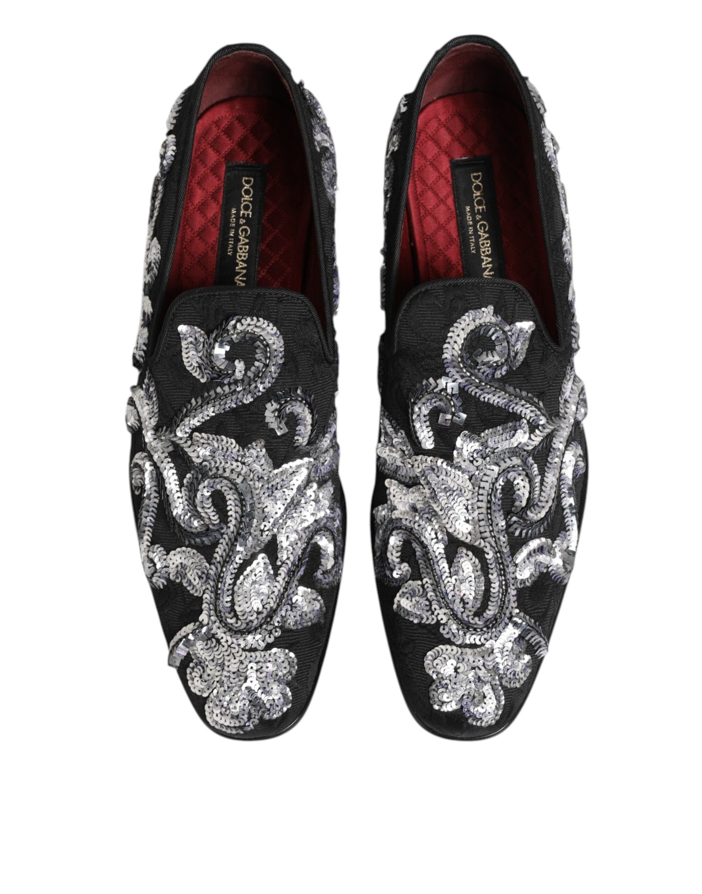 Dolce &amp; Gabbana – Schwarze, silberne Loafer mit Pailletten für Herren