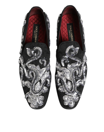 Dolce &amp; Gabbana – Schwarze, silberne Loafer mit Pailletten für Herren