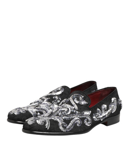 Dolce &amp; Gabbana – Schwarze, silberne Loafer mit Pailletten für Herren