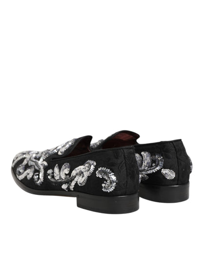 Dolce &amp; Gabbana – Schwarze, silberne Loafer mit Pailletten für Herren