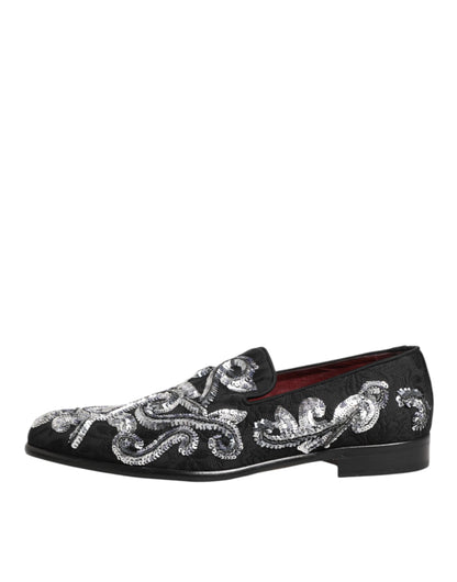 Dolce &amp; Gabbana – Schwarze, silberne Loafer mit Pailletten für Herren