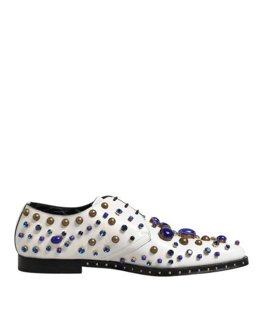 Dolce &amp; Gabbana – Weiße Abendschuhe aus Leder mit Kristallverzierung