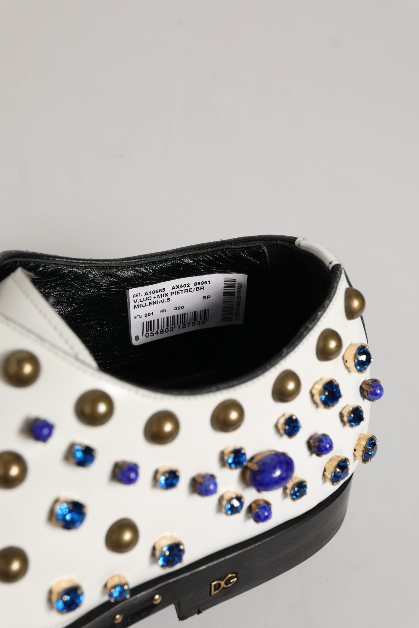 Dolce &amp; Gabbana – Weiße Abendschuhe aus Leder mit Kristallverzierung