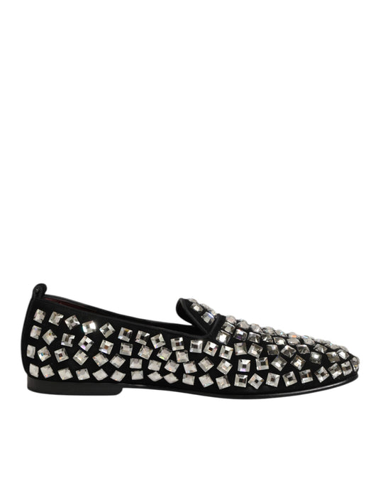 Dolce &amp; Gabbana – Loafer aus schwarzem Wildleder mit Kristallen für Herren