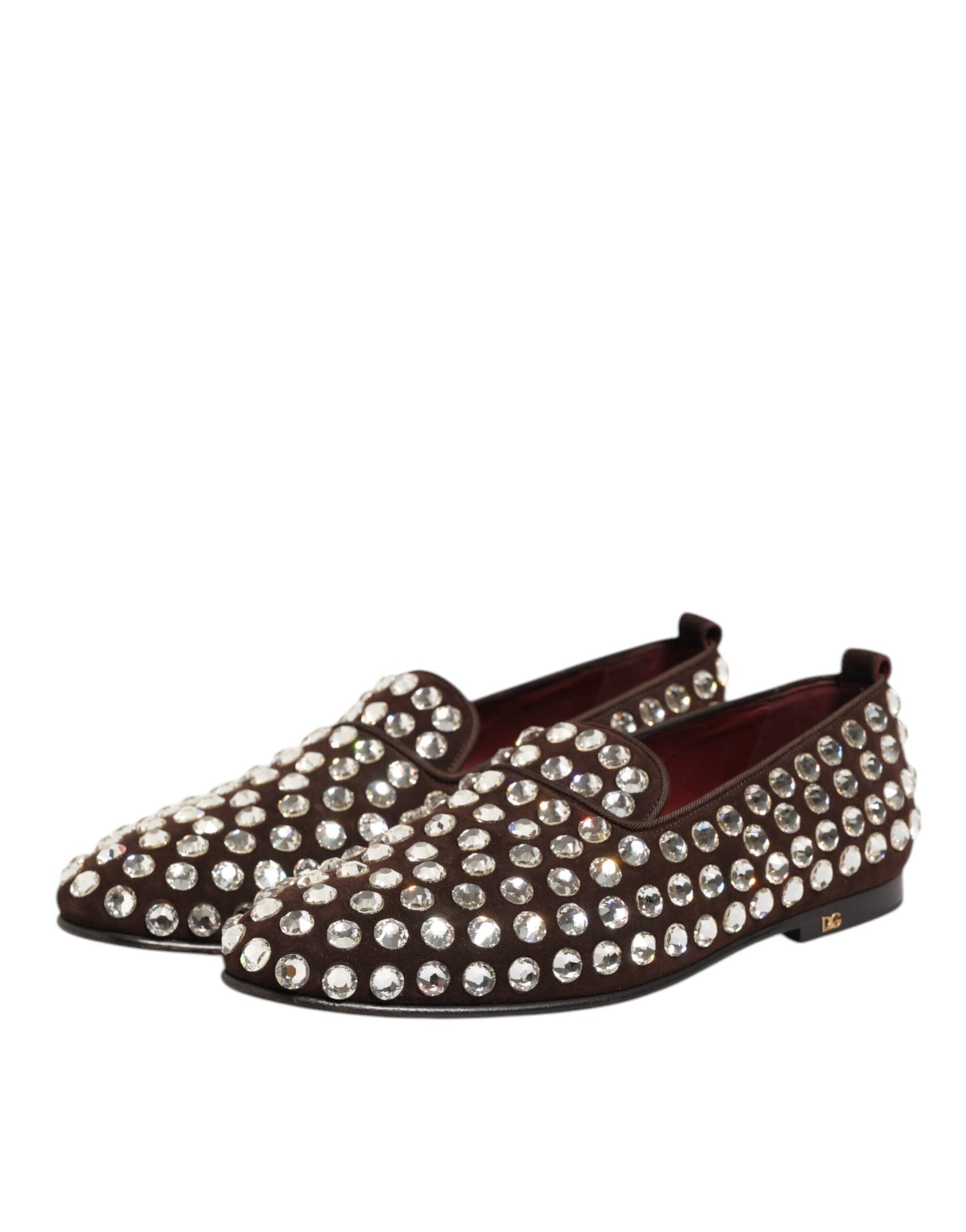 Dolce &amp; Gabbana – Bordeauxfarbene Loafer aus Wildleder mit Kristallen