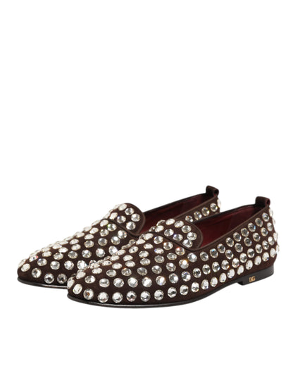 Dolce &amp; Gabbana – Bordeauxfarbene Loafer aus Wildleder mit Kristallen