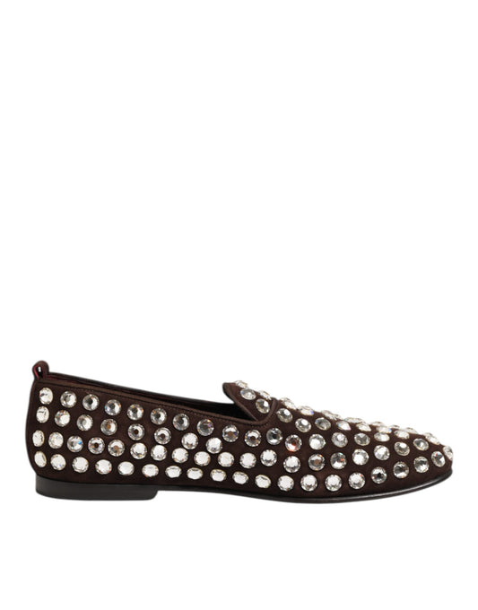 Dolce &amp; Gabbana – Bordeauxfarbene Loafer aus Wildleder mit Kristallen