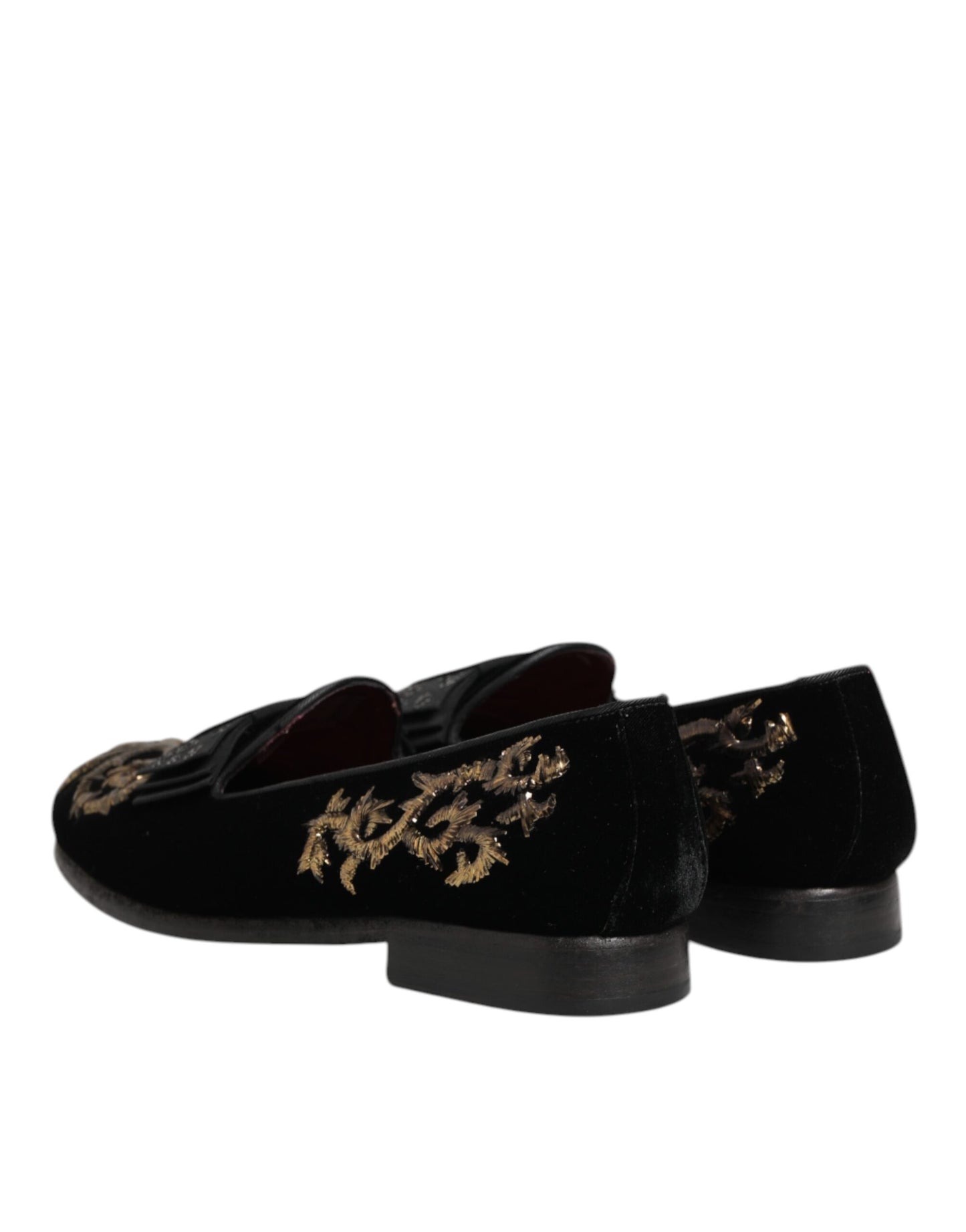 Dolce &amp; Gabbana – Formelle Loafer-Schuhe aus schwarzem Samt mit Stickerei
