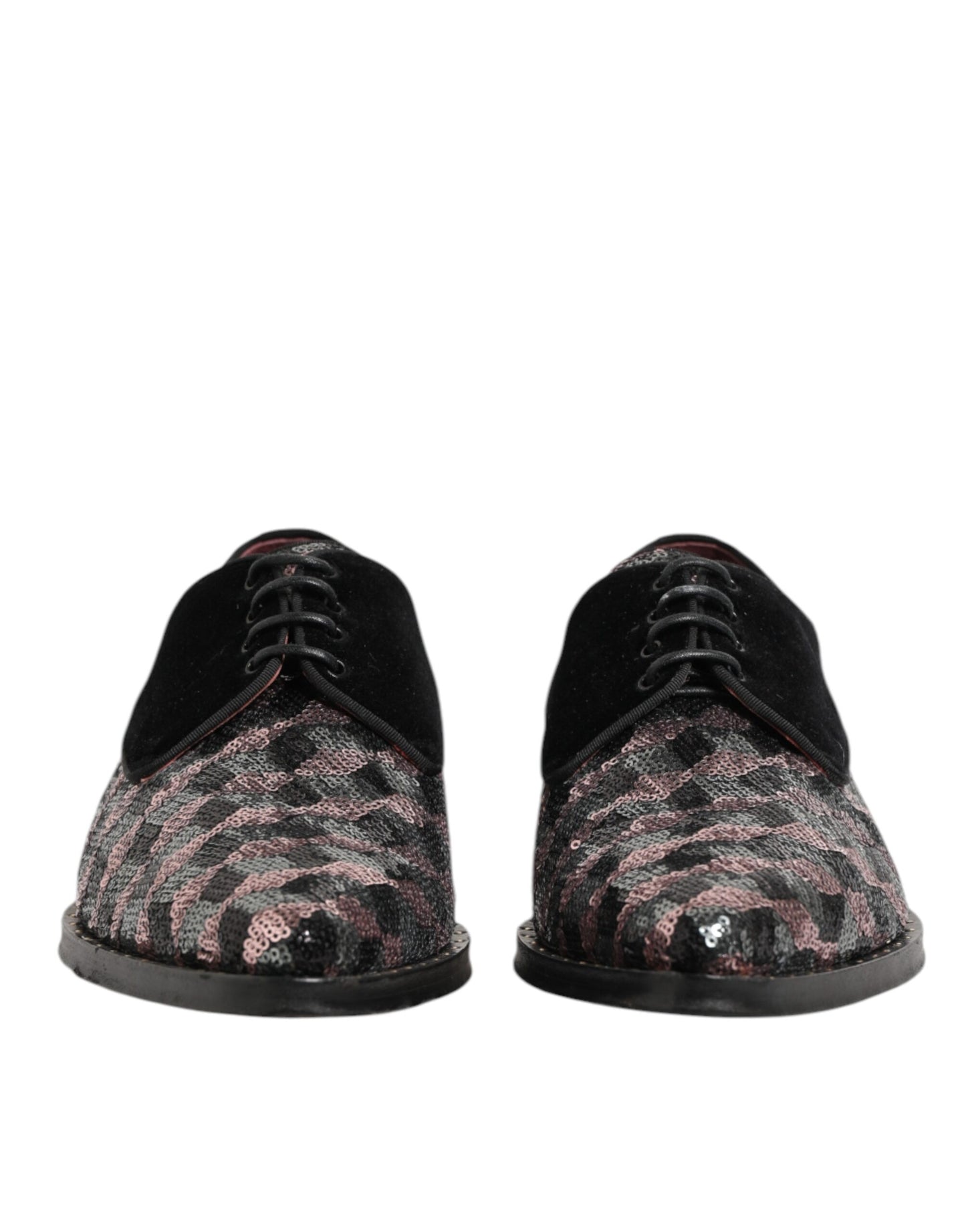 Dolce & Gabbana Black Velvet Multicolor Sequin Derby Men Shoes