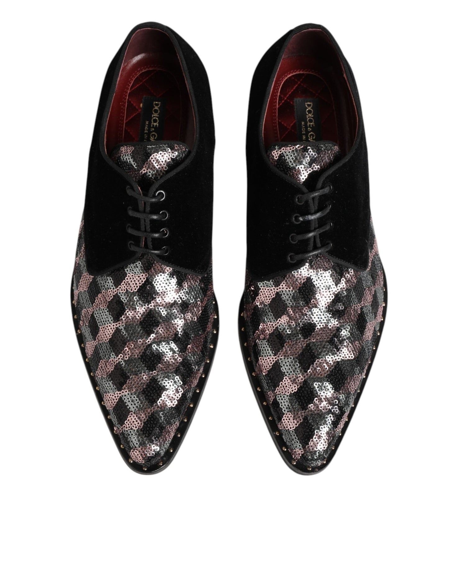 Dolce & Gabbana Black Velvet Multicolor Sequin Derby Men Shoes