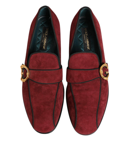 Dolce &amp; Gabbana – Bordeauxfarbene Loafer aus Wildleder mit Logo, formelle Abendschuhe