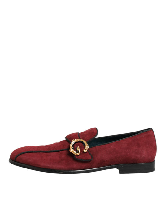 Dolce & Gabbana – Bordeauxfarbene Loafer aus Wildleder mit Logo, formelle Abendschuhe