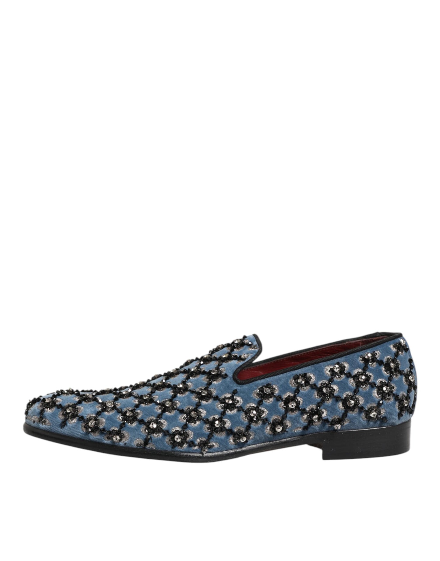 Dolce &amp; Gabbana – Blauer Samt-Loafer mit Kristallverzierung Herren Schuhe