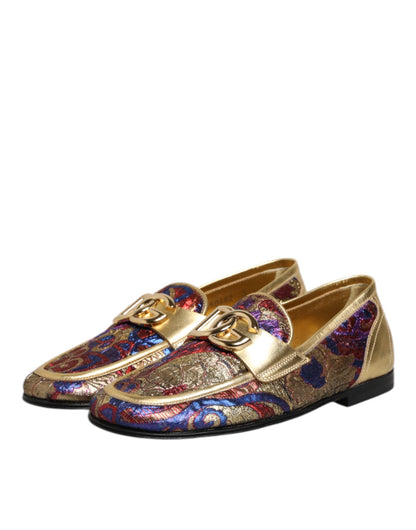 Dolce &amp; Gabbana – Loafer-Schuhe mit mehrfarbigem Jacquard-Gold-DG-Logo