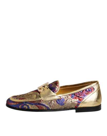Dolce &amp; Gabbana – Loafer-Schuhe mit mehrfarbigem Jacquard-Gold-DG-Logo