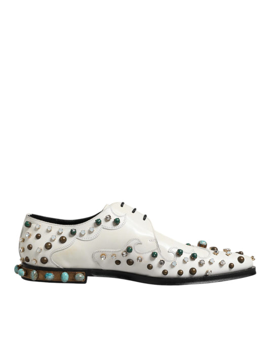 Dolce &amp; Gabbana – Derby-Schuhe aus weißem Leder mit Kristallverzierung