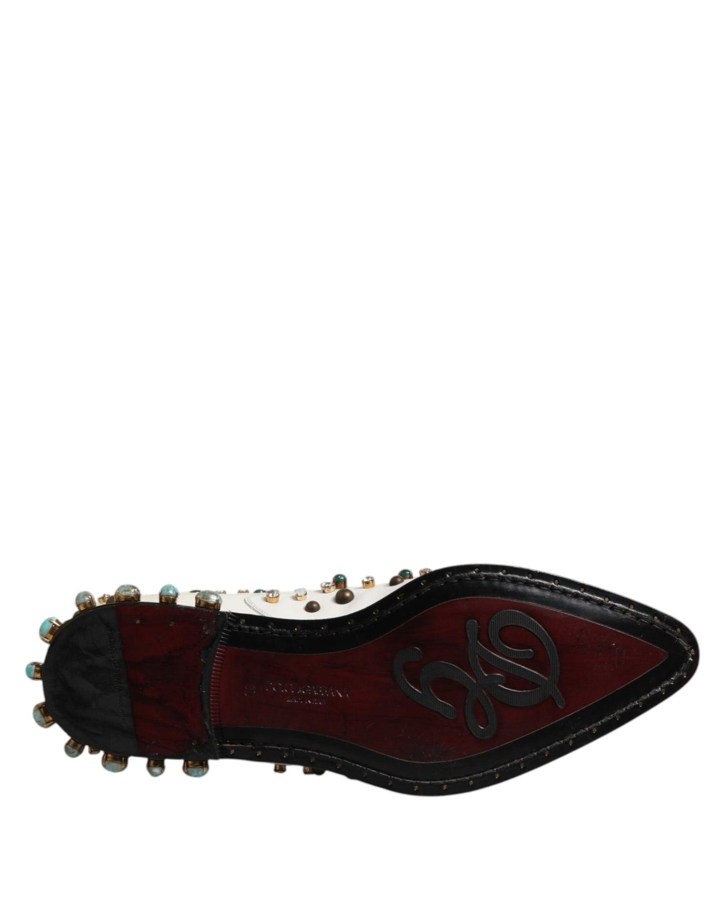 حذاء ديربي من الجلد الأبيض مزين بالكريستال من دولتشي آند غابانا